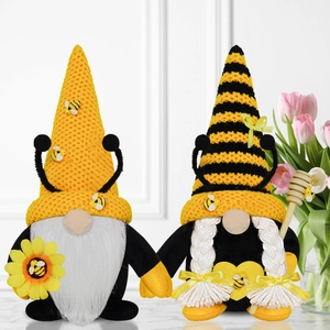 Bee Festival Gnome Doll Plush Sunflower Honey Bee Faceless Doll Ornament Knitted Fabric Honey Bee Elf Home Party Desktop Decoration Gift