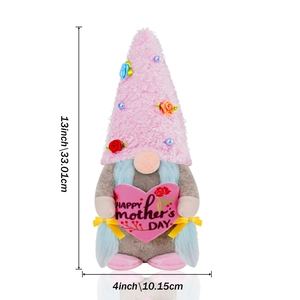 13-inch Mother's Day Gnome plush with pink hat, heart decoration, and blue braids