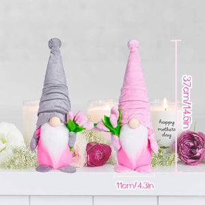 Lot de nains de jardin en peluche avec tulipes pour fête des mères, décoration 37cm