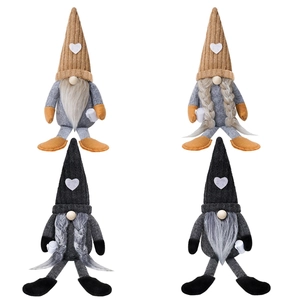 Set of four coffee-themed plush gnomes with knitted hats and heart-shaped felt decorations
