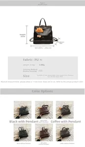 Detailed size chart for retro PU leather backpack with dimensions 28x25x9cm