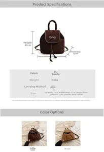 Größentabelle und Spezifikationen für den Mini-Beutelrucksack mit Schleife aus PU-Leder