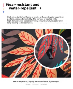 Close-up of maple leaf oxford fabric showing waterproof surface with water droplets