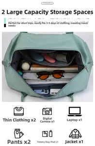 Interior view of light green waterproof travel bag showing large storage capacity
