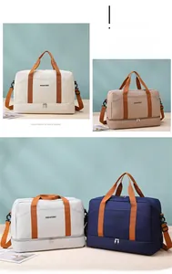 Détail de sacs de voyage grande capacité multicolores avec compartiment séparé sec humide