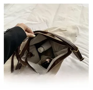 Top view of large tote bag interior showing spacious storage with multiple compartments