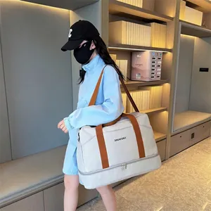 Sac de Voyage Grande Capacité en Tissu Oxford Sac à Main Hommes Femmes Séparation Sec-Humide Sport Fitness Sac de Sport Compartiment Chaussures