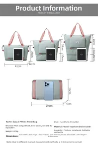 Sac de voyage en tissu Oxford imperméable avec extension à plusieurs niveaux et poche humide
