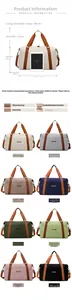Detailed size chart for large Oxford fabric fitness bag with multi-color options
