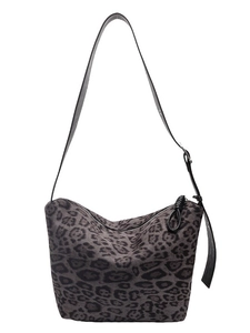 Retro leopard print tote bag with adjustable shoulder strap and top zipper closure