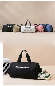 Detail view of the dedicated side shoe compartment of this waterproof gym tote bag