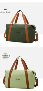 Army green and matcha green large duffel bags with nylon straps and brand logo