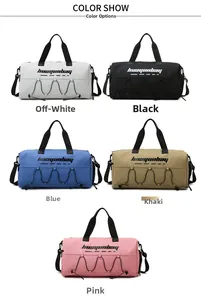 Selection of waterproof sports duffel bags in beige, black, blue, khaki and pink colors