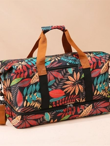 Grand sac de voyage avec motifs de feuilles colorées et compartiment inférieur séparé