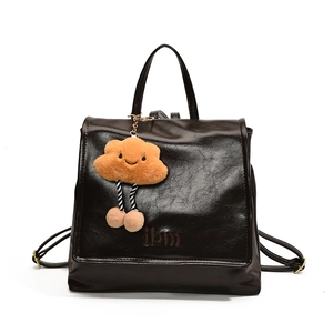 Vintage dark brown faux leather backpack for women with a cute orange cloud charm