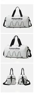 Macro detail of the white waterproof sports tote bag with black webbing and elastic lace design