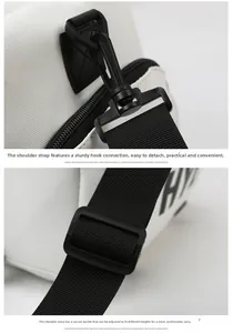 Detail of adjustable black nylon shoulder strap with durable detachable swivel hook