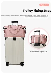 Pink travel bag detail showing the trolley sleeve attached to luggage handle