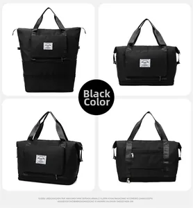 Détails du grand sac de voyage noir imperméable montrant les angles et la base extensible