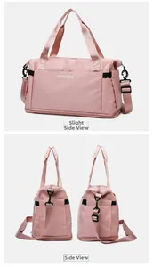 Pink multi-functional travel bag featuring adjustable shoulder strap and separate bottom compartment