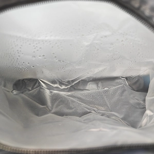 Macro detail of waterproof silver aluminum foil lining for thermal insulation bag