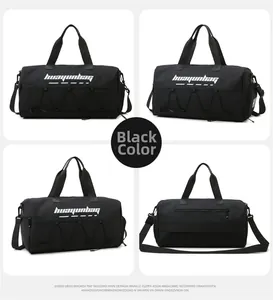 Multi-angle views of black waterproof sports bag with wet dry separation and shoe compartment