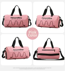Pink waterproof fitness bag with wet dry separation and luggage strap for travel