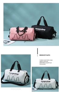 Detail of waterproof gym bag with elastic criss-cross cords and adjustable shoulder strap