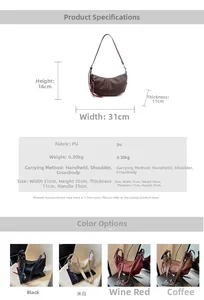 Size chart showing 31x16x11cm dimensions and color options for the pleated hobo bag