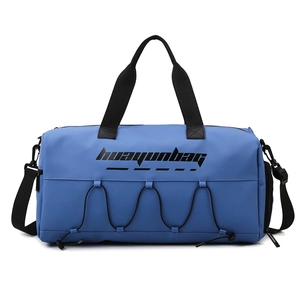 Waterproof blue fitness bag with wet dry separation and adjustable shoulder strap