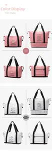 Detailed views of high-capacity travel bags in peach pink and mountain white finishes