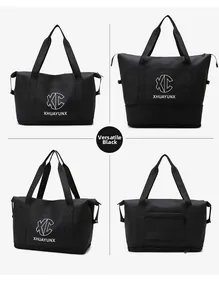 Versatile black travel bag with waterproof fabric and expandable bottom compartment