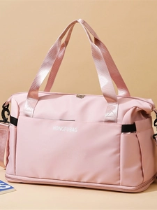 Pink large capacity waterproof travel tote bag with reinforced handles and shoe compartment