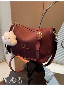 Deep red leather pillow crossbody bag with white cloud charm for women fashion style