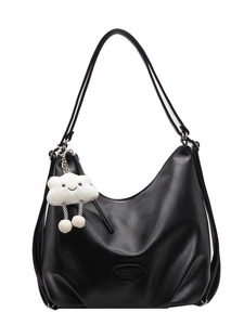 Grand sac cabas noir en demi-lune avec breloque nuage mignonne et chaîne