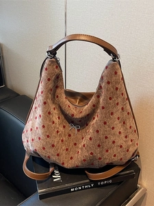 Women Polka Dot Bowknot Backpack Large Capacity Corduroy Multipurpose Shoulder Bag Retro Hobo Tote Bag Travel Handbag