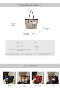 Tableau des tailles détaillé et spécifications de poids pour ce sac cabas élégant en similicuir PU