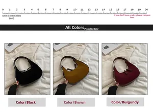 Detailed comparison of 20cm frosted suede saddle bags in black, brown, and burgundy colors