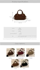 Detailed size guide and multi-color options for the matte PU leather crossbody bag
