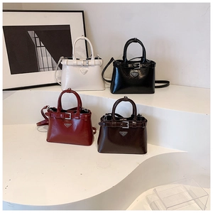 Groupe de sacs à main en cuir verni brillant en blanc noir rouge et marron foncé