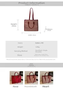 Detailed size specifications of the red houndstooth tote bag for bridal use