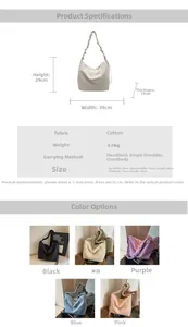Detailed size chart and multi-color options for large capacity canvas tote bag