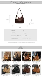 Detailed size guide and specifications for the large capacity PU shoulder bag with measurements