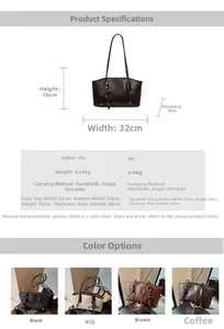 Detailed size specifications for the large capacity PU tote bag with color options