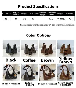Detailed size chart and dimensions for the minimalist PU leather hobo crossbody bag