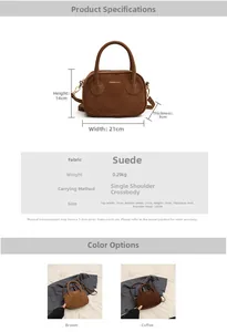Spécifications de taille détaillées pour le sac bandoulière vintage en cuir mat avec dimensions