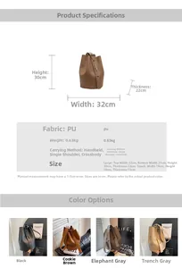 Size comparison and specifications for the large and small PU leather bucket handbags