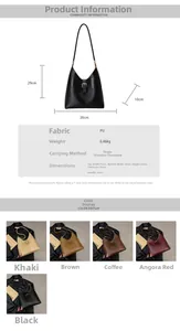 Detailed size chart and multi-color options for the vintage PU shoulder underarm bag