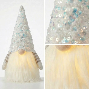 Lighted Christmas gnome with sequin hat and glowing beard for holiday home decor