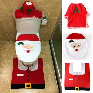 Santa Claus Christmas Toilet Seat Cover Polyester Bathroom Decor With Rug Tank Tissue Box Cover For Holiday Xmas Home